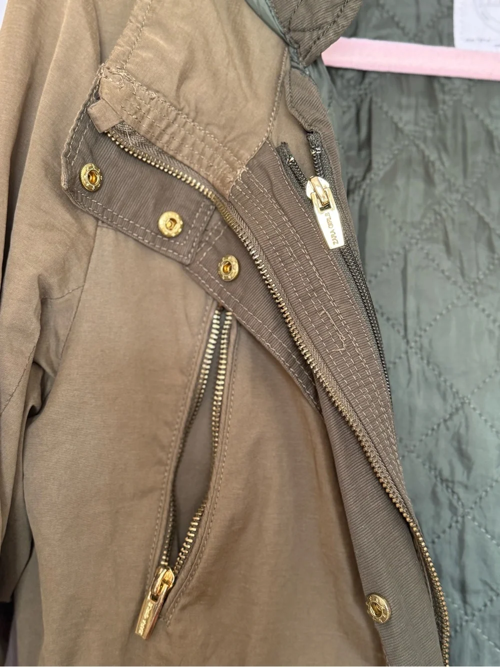 Zara Olive Green Utility Hooded Parka with Quilted Lining